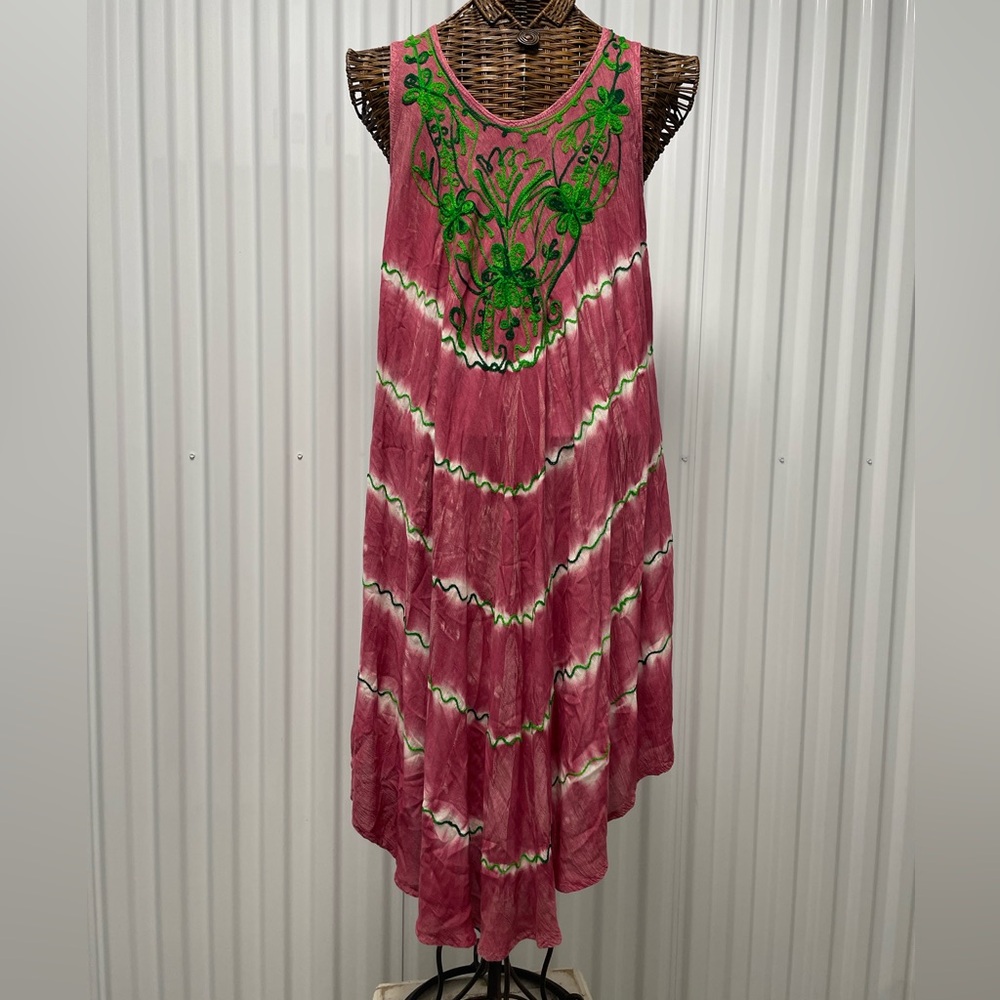 Seven Island Dress or Beach Cover OSFM Watermelon Inspired Tie Dye, Vintage EUC